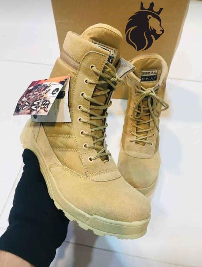 Men's Long Army Boots Beige