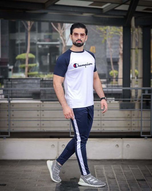 Men's micro fabric plain track suits 2pc in blue and white