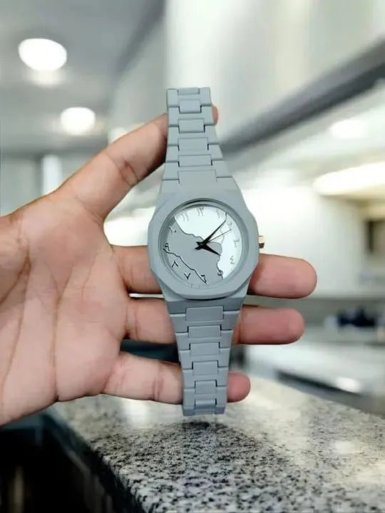Men’s Carbon Fiber Grey Marble Watch – Arabic Dial Design