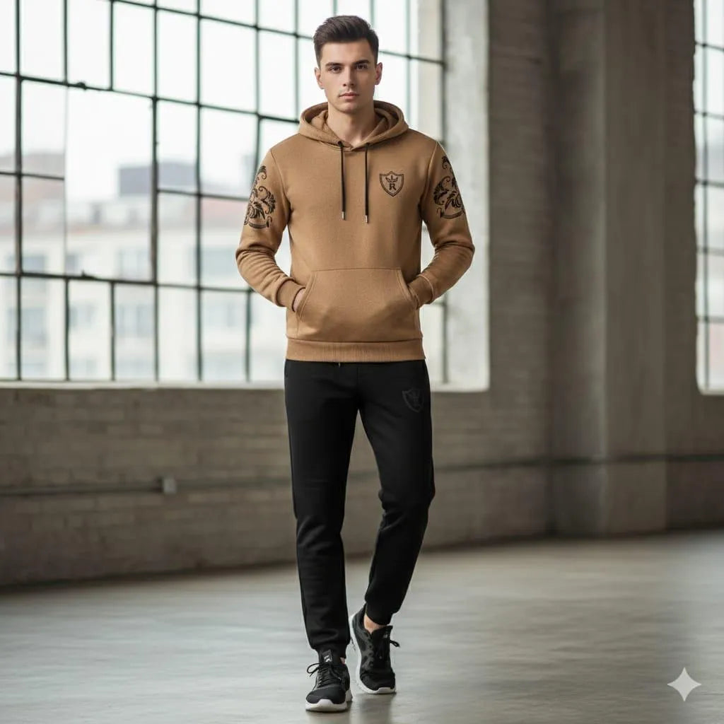 Royal Crest Brown&Black Printed Hoodie 2pc Tracksuit