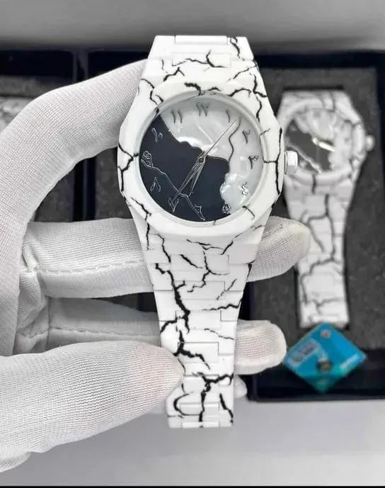 Aura Watch  Black &White Marble Design Tiger