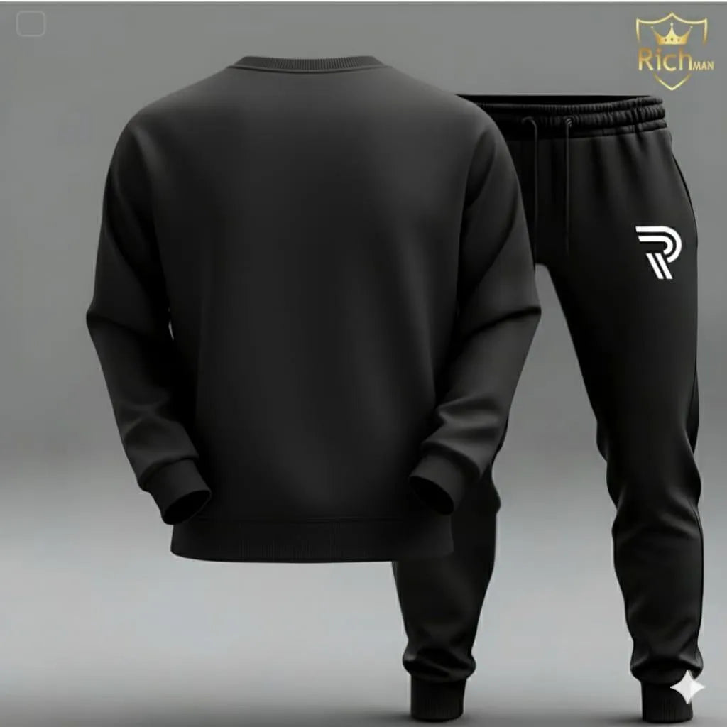 R Printed Sweatshirts With Trouser 2 PC (Black)