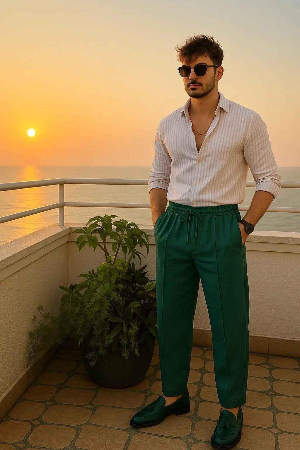 Emerald Relaxed- Fit Trouser Aqua Green