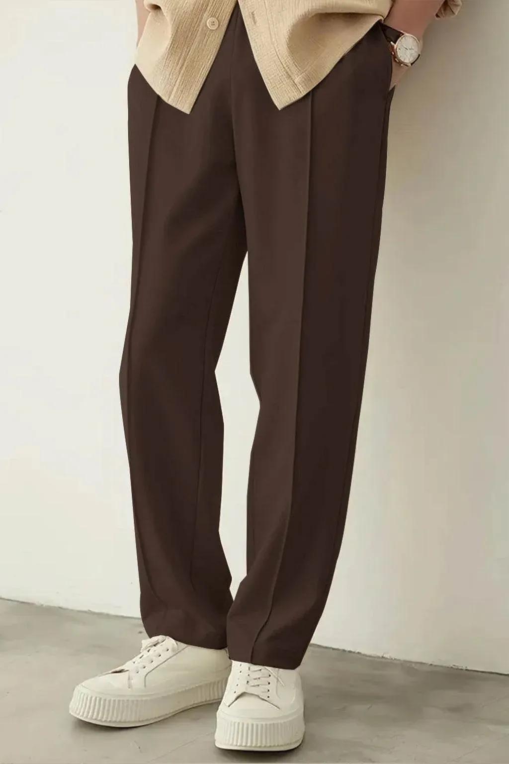 Pleated Straight Fit - Trouser Dark brown