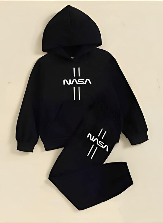 Black Nasa Fleece hoodie Tracksuit 2pc
