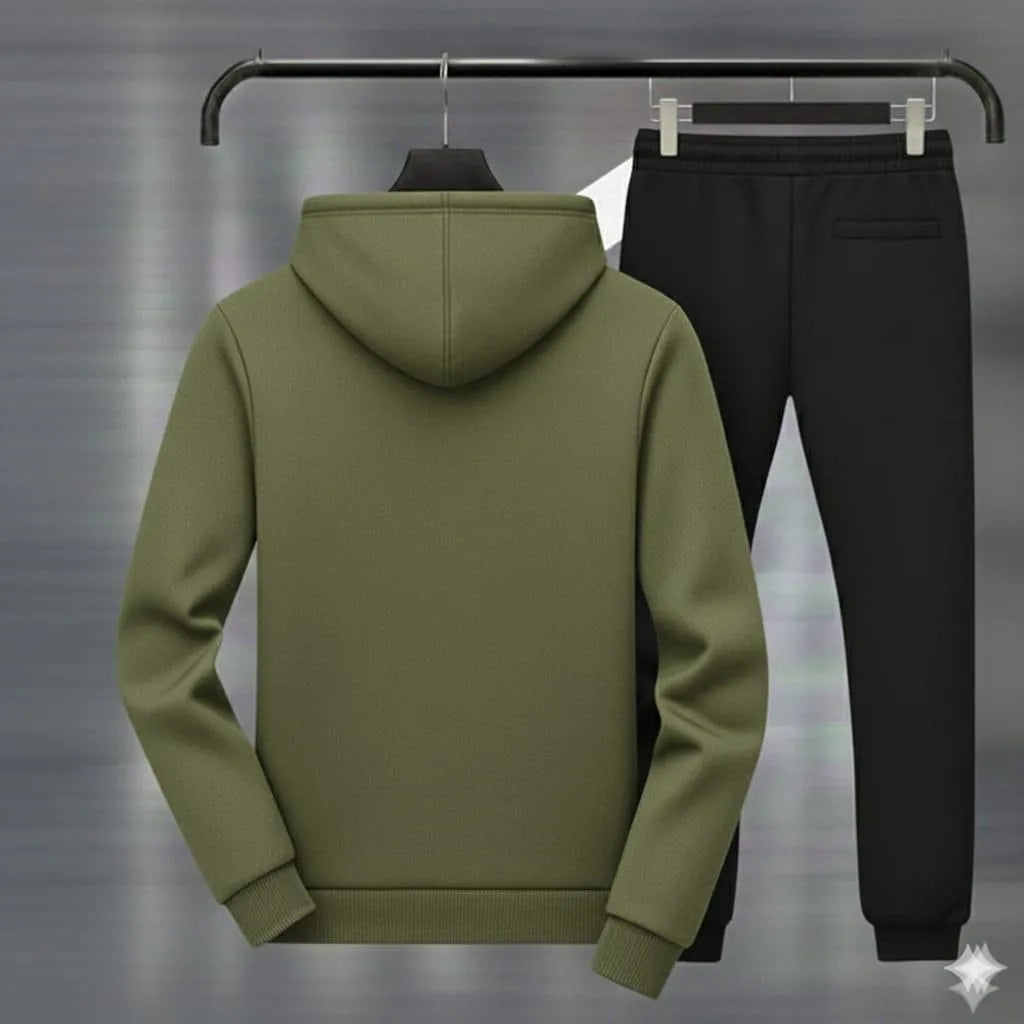 Royal Crest Olive & Black Hoodie Tracksuit 2pc