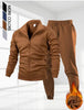Men's Plain Fleece Zipper Track Suits 2pc (Brown)