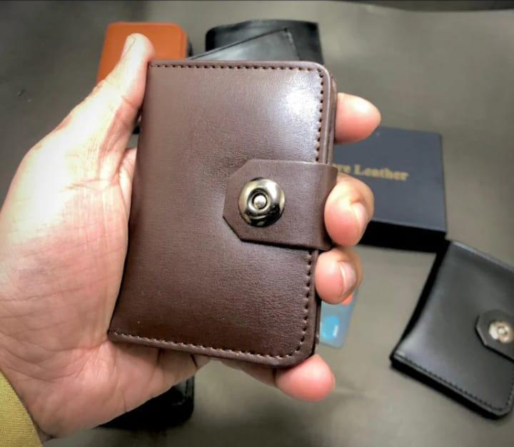Premium Leather Snap-Closure Card Holder Wallet