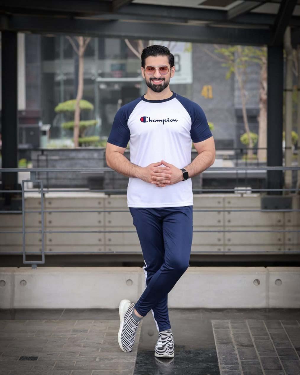 Men's micro fabric plain track suits 2pc in blue and white