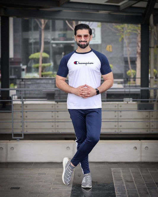 Men's micro fabric plain track suits 2pc in blue and white