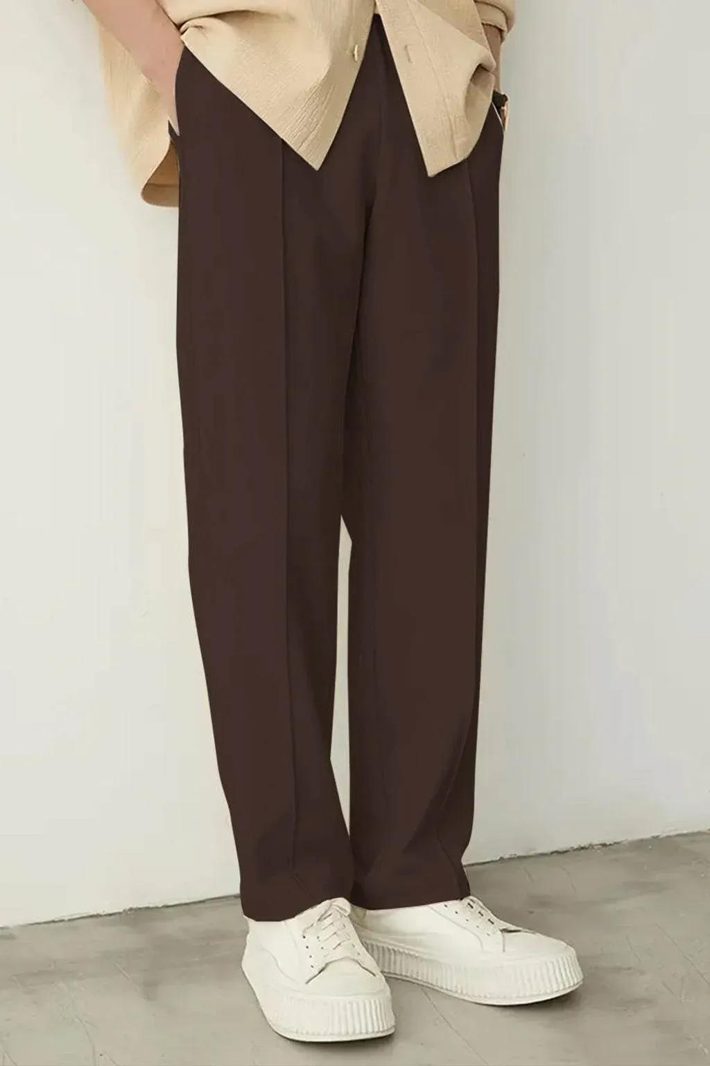 Pleated Straight Fit - Trouser Dark brown