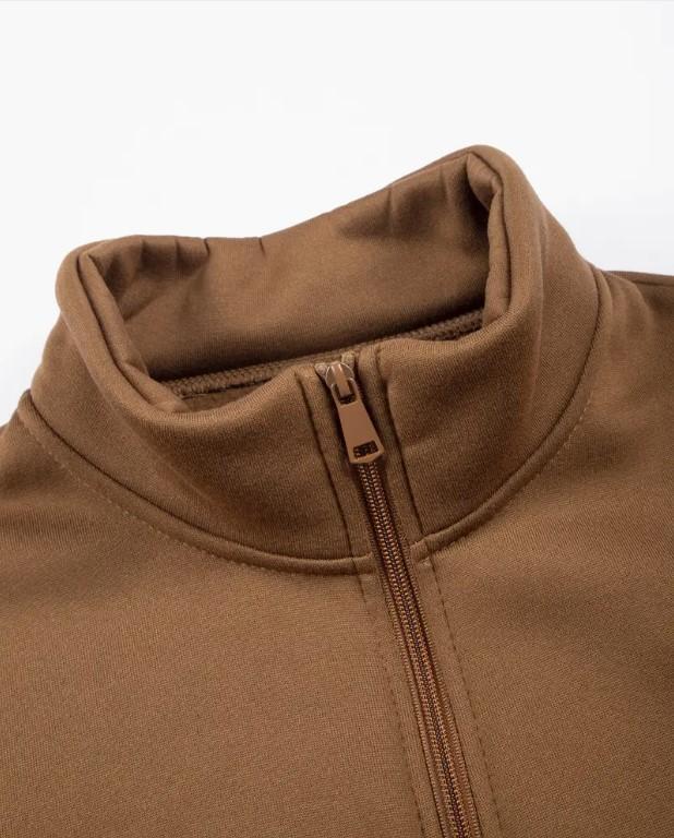 Men's Plain Fleece Zipper Track Suits 2pc (Brown)