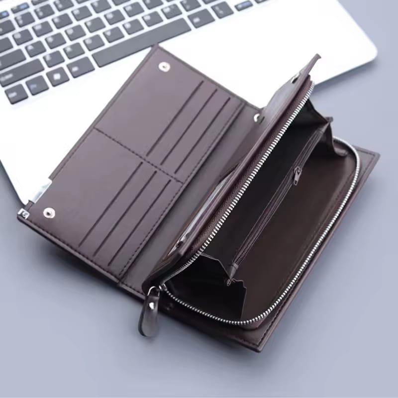 Unisex Long Wallet – Stylish PU Leather Clutch with Wrist Strap