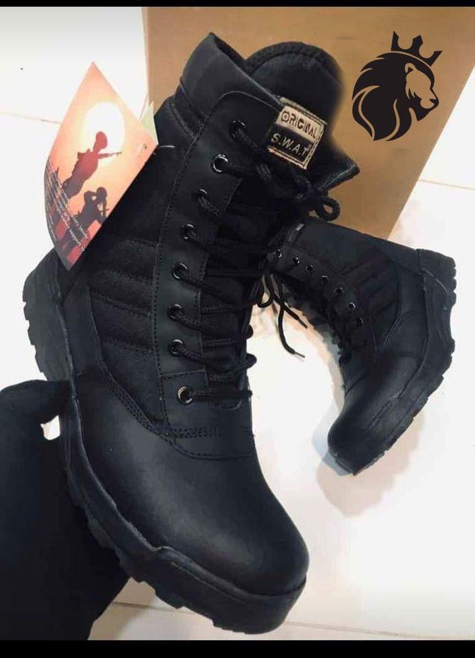 Mens Long Army Boots Black