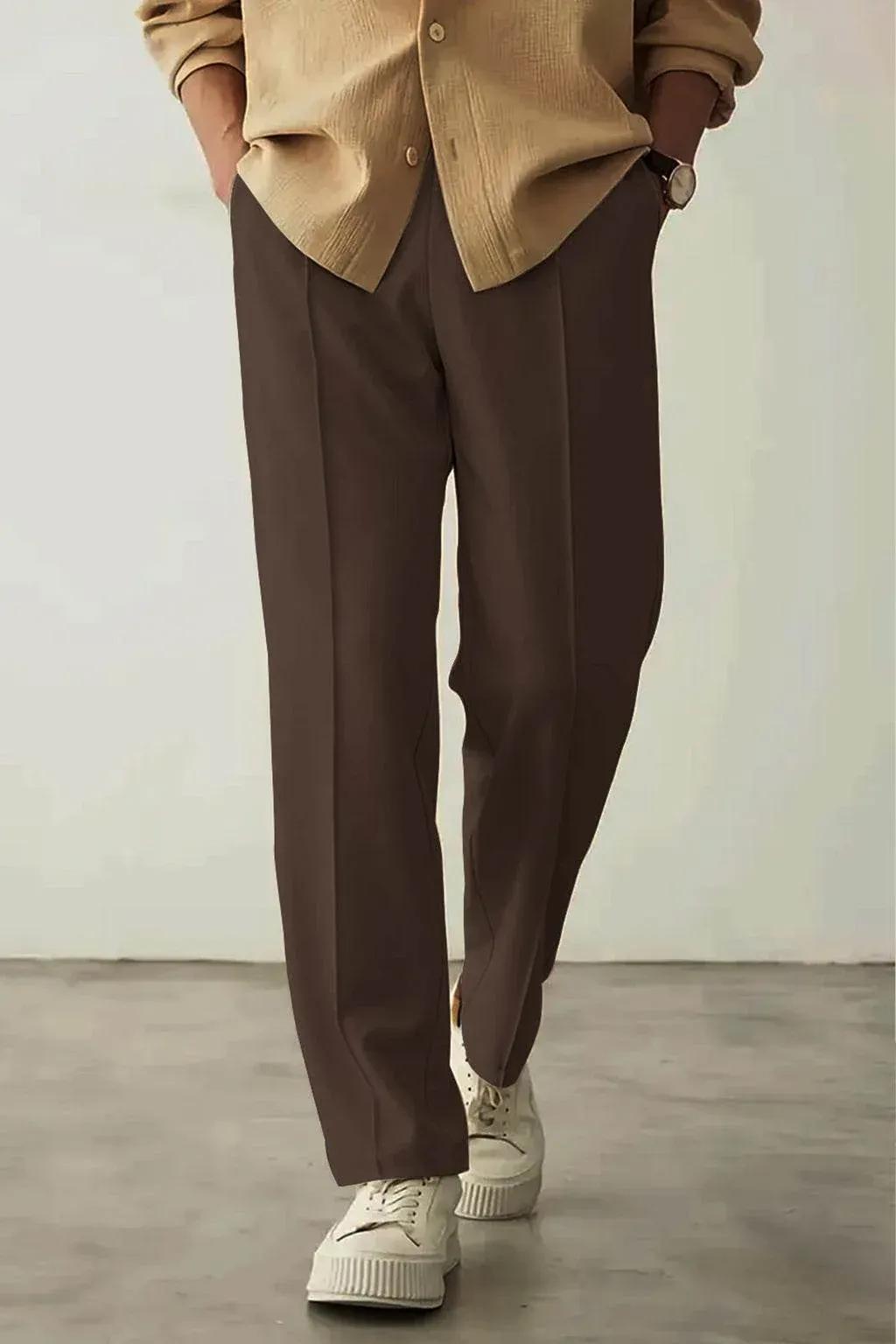 Pleated Straight Fit - Trouser Dark brown