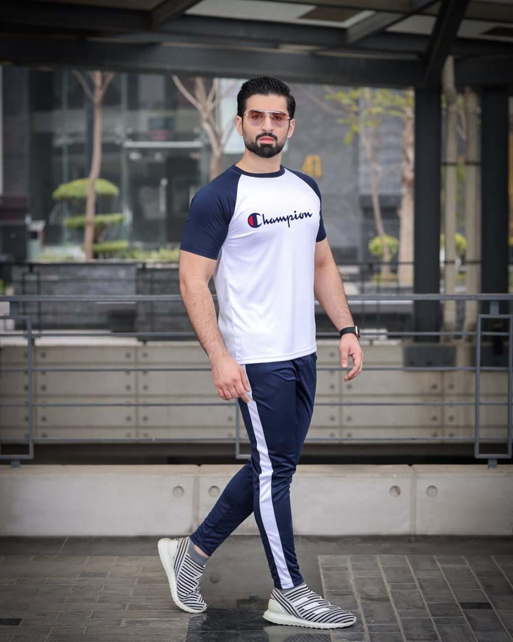 Men's micro fabric plain track suits 2pc in blue and white